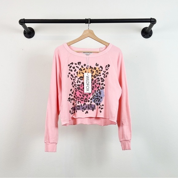 NWT Wildfox Crystal Rose Airbrushed Leopard Crop Sweatshirt - Picture 6 of 9